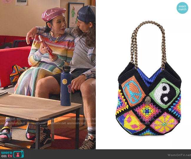 Kurt Geiger London Kensington Crocheted Hobo Tote Bag worn by Eleanor Wong (Ramona Young) on Never Have I Ever