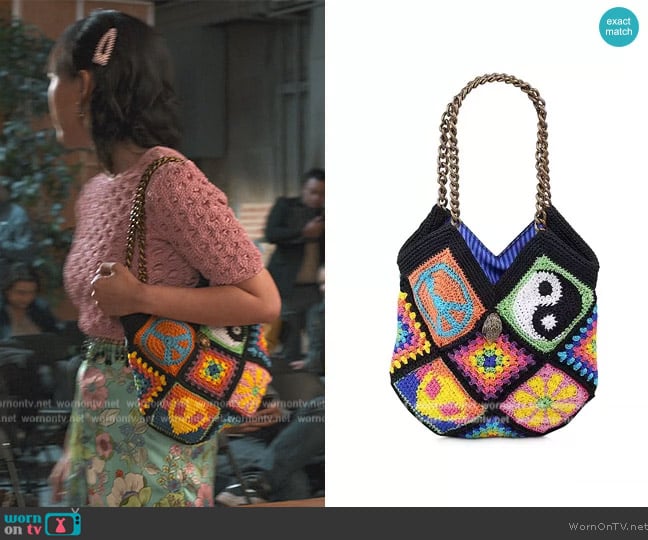 Kensington Crocheted Hobo Tote Bag by Kurt Geiger London worn by Eleanor Wong (Ramona Young) on Never Have I Ever