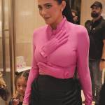 Kylie’s pink 3D glove top and skirt on The Kardashians