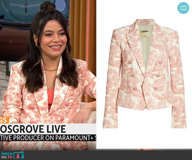 L'Agence Brooke Blazer in Rose Tan Multi worn by Miranda Cosgrove on CBS Mornings