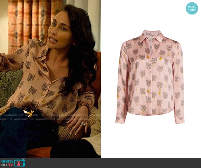 L'Agence Tyler Blouse in Coral Blush Tiger worn by Ruby Gale (Priscilla Quintana) on Based on a True Story