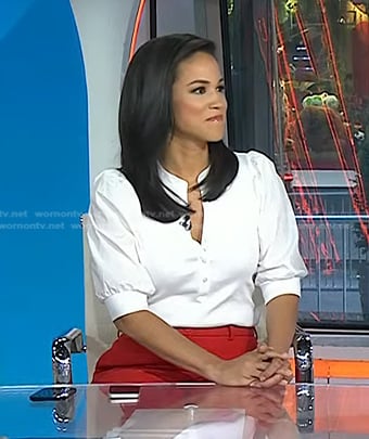 Laura Jarrett’s white puff sleeve top on Today