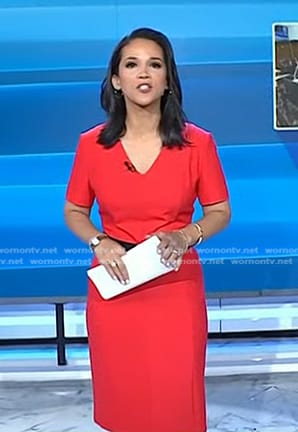 Laura Jarrett's red v-neck dress on Today