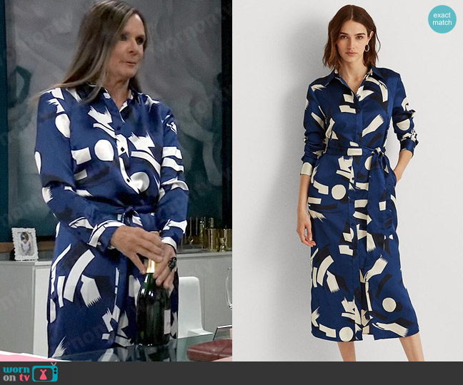 LAUREN Ralph Lauren Geometric-Print Charmeuse Shirtdress worn by Lucy Coe (Lynn Herring) on General Hospital