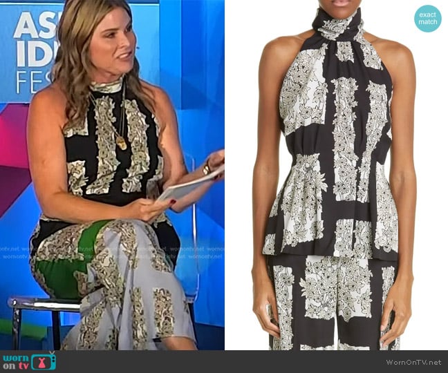 Lela Rose Floral Print Mock Neck Crepe Tank worn by Jenna Bush Hager on Today