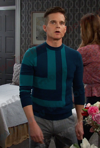 Leo's blue colorblock sweater on Days of our Lives