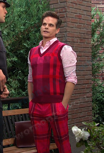 Leo's pink plaid knit vest and pants on Days of our Lives