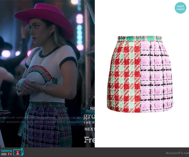 Libertine Mixed Check Boucle Mini Skirt worn by Lauryn (Amelie Zilber) on Grown-ish