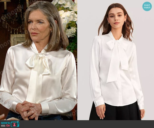 Lily Silk Classic Bow Tie Silk Blouse worn by Diane Jenkins (Susan Walters) on The Young and the Restless