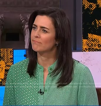 Lindsey Reiser’s green mixed print blouse on NBC News Daily