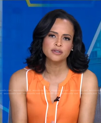 Linsey's orange contrast trim sleeveless top on Good Morning America