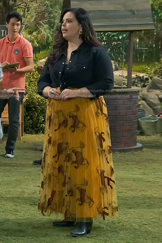 Lou's black western shirt and yellow horse tulle skirt on Bunkd