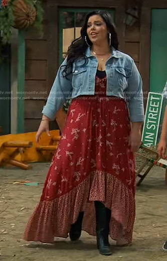 Lou's red floral maxi dress on Bunkd