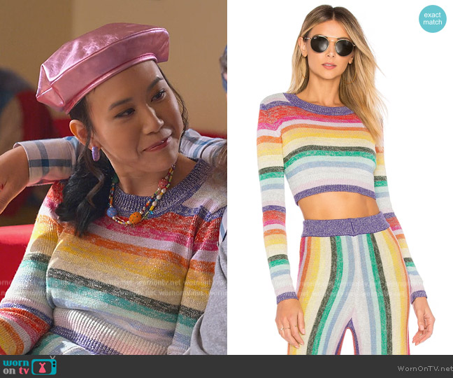 Lovers and Friends Believe Sweater worn by Eleanor Wong (Ramona Young) on Never Have I Ever