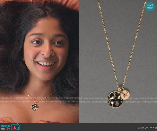 Lucky Brand Enamel Charm Pendant Necklace worn by Devi Vishwakumar (Maitreyi Ramakrishnan) on Never Have I Ever