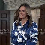 Lucy’s blue geometric print shirtdress on General Hospital