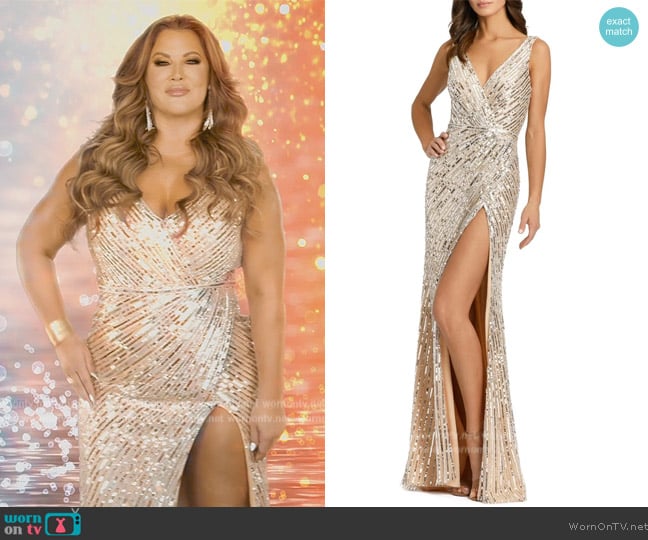 Mac Duggal Sequin Wrap Gown worn by Emily Simpson on The Real Housewives of Orange County