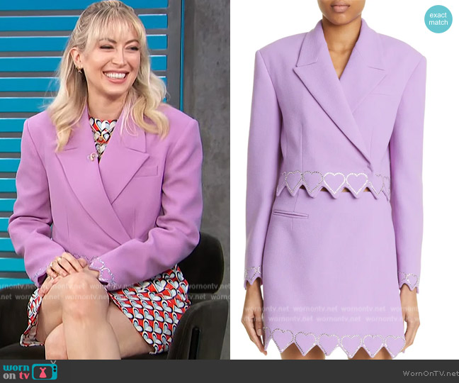 Mach and Mach Crystal Heart Trim Crop Wool Blazer worn by Jaspre Guest on Access Hollywood