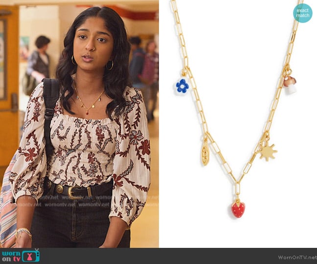 Madewell Farmer's Market Charm Necklace worn by Devi Vishwakumar (Maitreyi Ramakrishnan) on Never Have I Ever