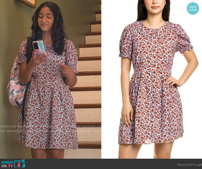 Devi’s blue floral print dress on Never Have I Ever