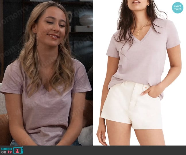 Madewell Whisper Cotton V-Neck Tee in Provence Grape worn by Josslyn Jacks (Eden McCoy) on General Hospital