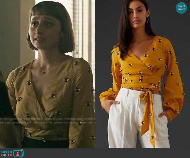 Maeve at Anthropologie Long-Sleeve Wrap Top worn by Chrissy Beppo (Sofia Hasmik) on Superman and Lois