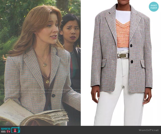 Maje Viva Houndstooth Blazer worn by Nancy Drew (Kennedy McMann) on Nancy Drew