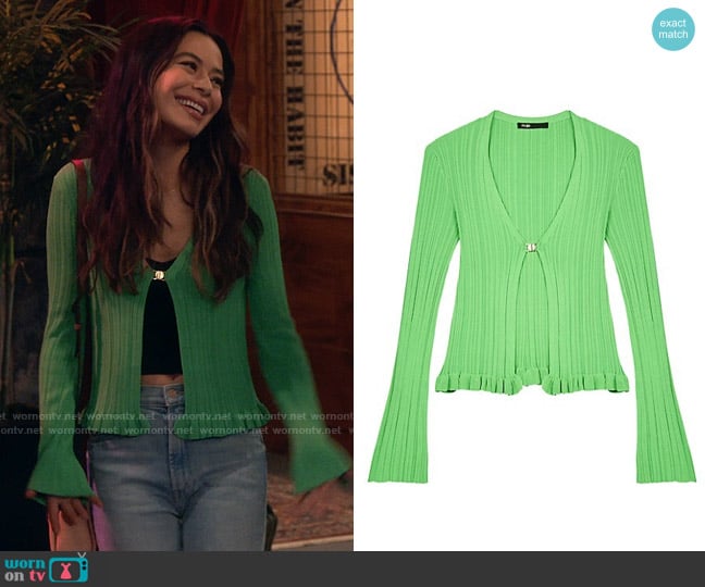 Maje Maestro Open Ribbed Cardigan worn by Carly Shay (Miranda Cosgrove) on iCarly