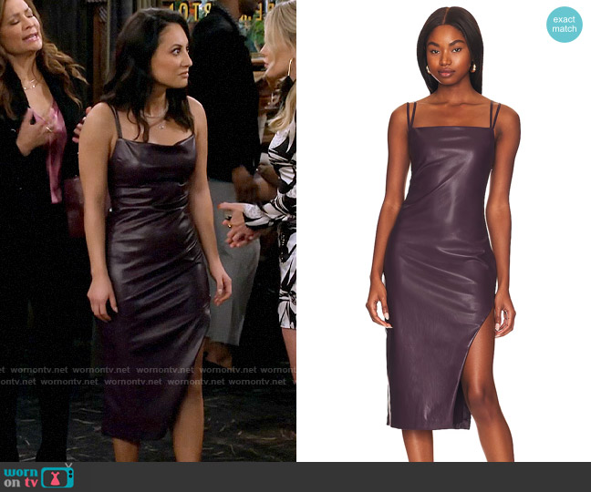 Majorelle Issa Dress in Deep Plum worn by Valentina (Francia Raisa) on How I Met Your Father