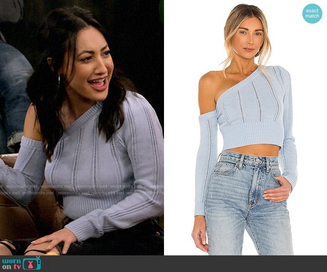 Majorelle Landau Sweater in Baby Blue worn by Valentina (Francia Raisa) on How I Met Your Father