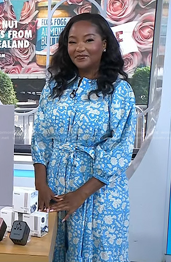 Makho's blue floral print midi dress on Today
