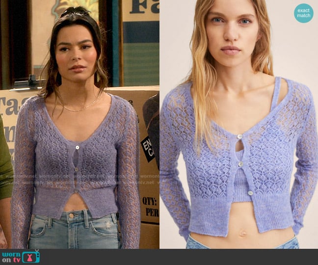 Mango Knitted cropped cardigan in Lilac worn by Carly Shay (Miranda Cosgrove) on iCarly