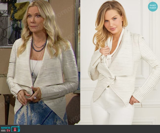 Marciano Shayna Leather Jacket in Pale Pearl worn by Brooke Logan (Katherine Kelly Lang) on The Bold and the Beautiful