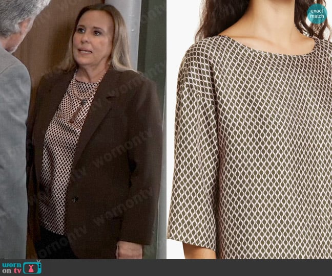 Max Mara Leisure Boa Silk Blouse worn by Laura Collins (Genie Francis) on General Hospital