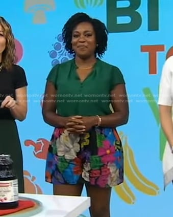 Maya Feller's green top and floral shorts on Good Morning America