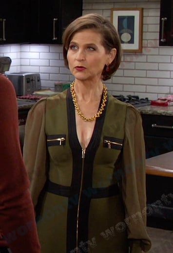 Megan's green chiffon sleeve zip dress on Days of our Lives