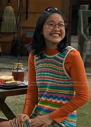 Megan's multicolor crochet knit dress on Bunkd