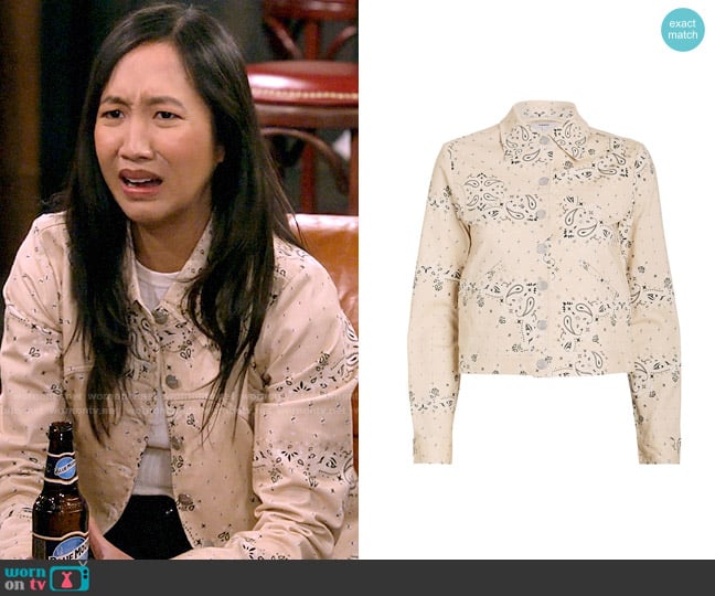 Miaou Lex Bandana Print Denim Jacket worn by Ellen (Tien Tran) on How I Met Your Father