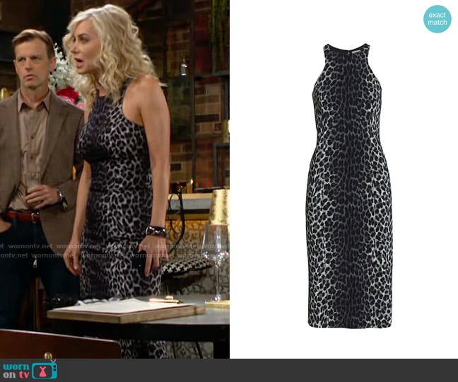 Michael Kors Cheetah-Print Sheath Dress in Graphite worn by Ashley Abbott (Eileen Davidson) on The Young and the Restless