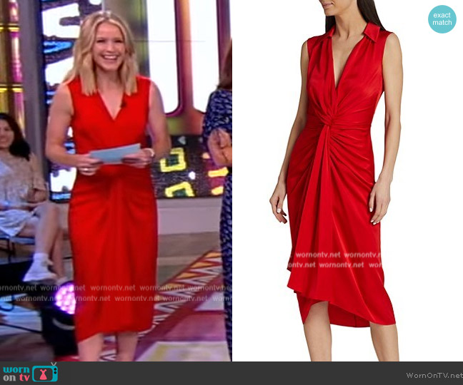 Michael Kors Draped Charmeuse Midi-Dress worn by Sara Haines on The View