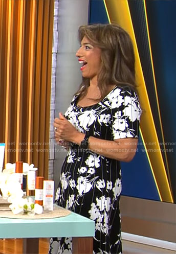 Michelle Miller's black and white floral dress on CBS Mornings