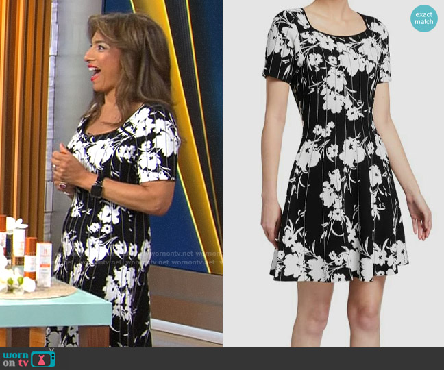 Milly Floral Fit and Flare Dress worn by Michelle Miller on CBS Mornings