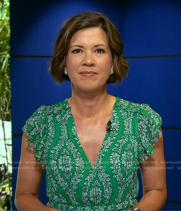 Kelly Cobiella's green printed v-neck dress on Today