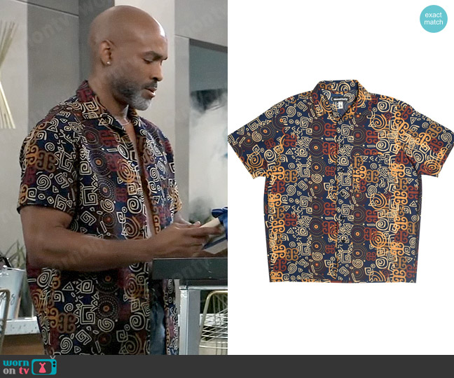 Monitaly Mechanic Shirt in Shawn Print worn by Curtis Ashford (Donnell Turner) on General Hospital