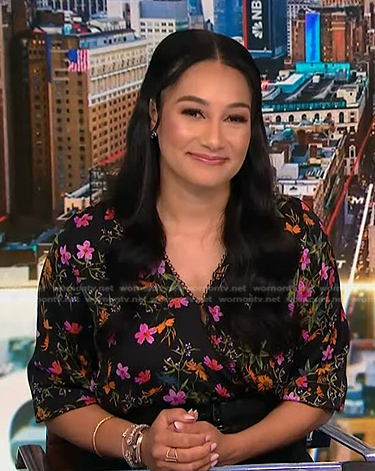 Morgan’s black floral wrap top on NBC News Daily