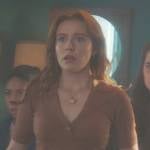 Nancy’s brown ribbed polo top on Nancy Drew