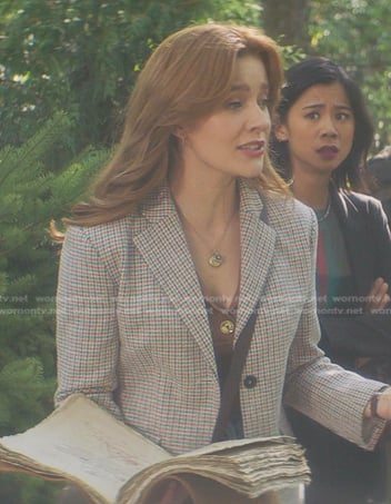 Nancy’s houndstooth blazer on Nancy Drew