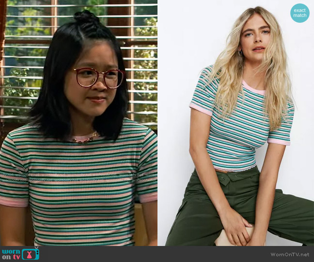 Nasty Gal Rib Stripe Crew Neck T-Shirt worn by Megan (Grace Lu) on Bunkd