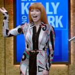 Natasha Lyonne’s textured top and skirt on Live with Kelly and Mark