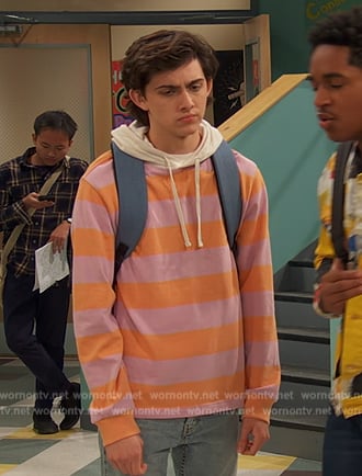 Neil’s orange and pink striped hoodie on Ravens Home